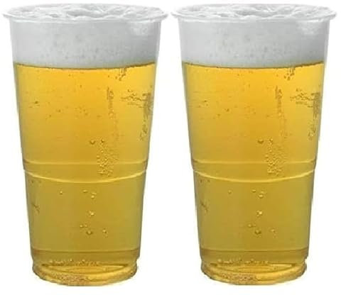 100 x Full Pint Beer Cups - 500ml | Durable Plastic Pint Beer Glasses Recyclable Clear Drinking Cups | Perfect for Parties, Events, and Outdoor