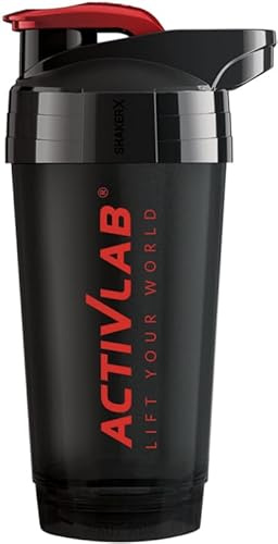 Activlab Shaker Pro Shaker professionnel pour shakes protéinés, 700 ml, noir/rouge, gobelet doseur pratique et facile à nettoyer, noir et rouge, 700 ml
