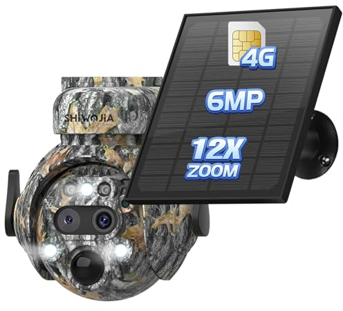SHIWOJIA Camera Surveillance 4g Exterieure sans Fil Solaire, 6MP Caméra de Surveillance 4G avec Double Objectif, 12X Zoom Hybride, 360° PTZ Caméra, Détection Humaine PIR