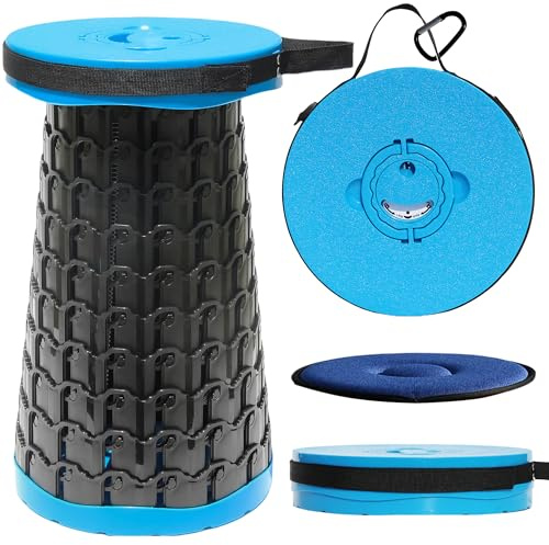 ALEVMOOM Taburete plegable XXL de 50 cm con cojín, capacidad de 1000 libras, taburetes portátiles para adultos, resistente, altura ajustable, taburete plegable telescópico, para acampar al aire libre