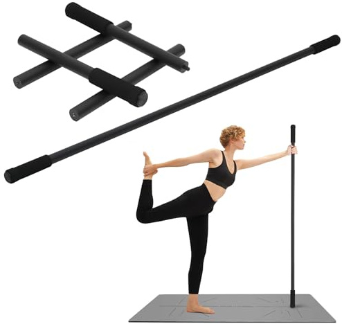 P Polerden Yoga Stick Sturdy Steel 5ft, Exercise Stick with Non-Slip Ends, Adjustable Stretch Stick for Mobility, Exercise Dowel for Physical Therapy, Balance Pole and Yoga Bar for barra para hacer ejercicio
