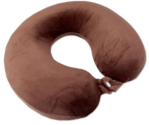 TIENDA EURASIA – Cojín Cuello Viaje | Almohada Cuello Viaje | Cojín Cuello Avión | Cojín Cervical | Espuma Viscoelástica de Memoria | Ergonómico | Funda Extraíble (Marrón)