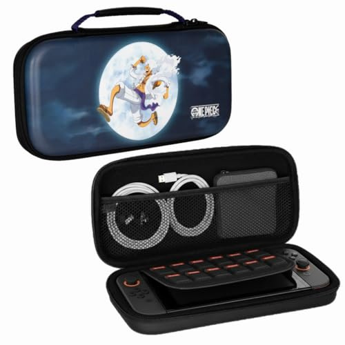 Konix One Piece Housse de Protection et Transport Console Nintendo Switch 2 - Rangement Accessoires - 8 Compartiments Jeux - Motif Luffy Gear 5 - Bleu