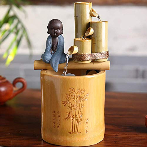 HUIBBGO Decorazione da Giardino Giapponese, Fontana d'Acqua in bambù, Tavolo, caratteristica dell'Acqua, Ornamento da Giardino Giapponese, Decorazione per la casa Zen, A+Altezza 25 cm