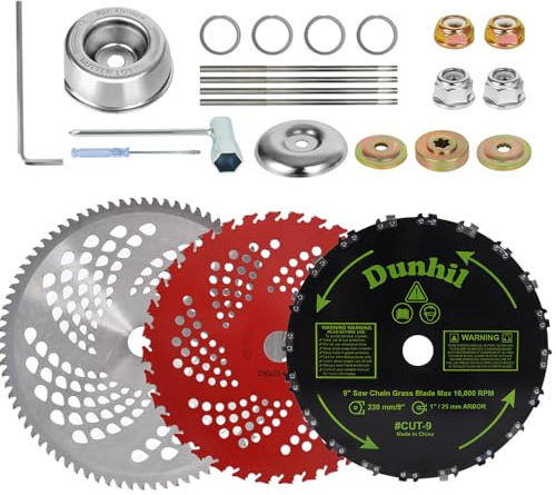 Dunhil Metal Brush Cutter Blade for Weed Eater, Cutter, Trimmer with 2 Set Adapter Kits (3 Pack 9 inch 20T 36T+10 inch 80T)