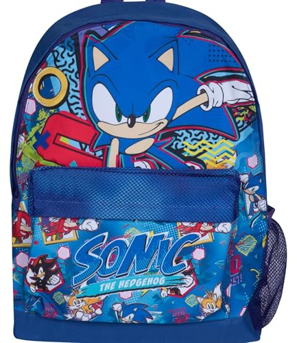 SONIC THE HEDGEHOG ryggsäck för barn pojkar flickor – premium skolryggsäck med nät vattenflaska ficka, stor kapacitet, flerfärgad, officiell Sega resväska