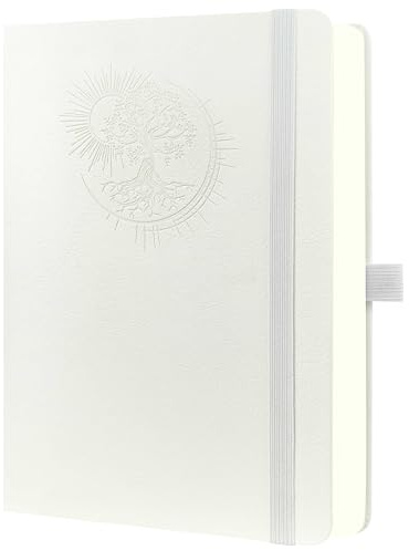 Mlife A5 Notebook med Tree of Life Design – 360 sidor, 100 g papper, PU-omslag, resårband, pennhållare, 3 bokmärken – Perfekt för arbete, studier och present (Vit)