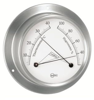 BARIGO 983RFPO TEMPO Thermo-Hygrometer, synthetic 110 x 35 mm, Präzisions-Messgerät mit Bimetall-Thermometer, Edelstahl poliert