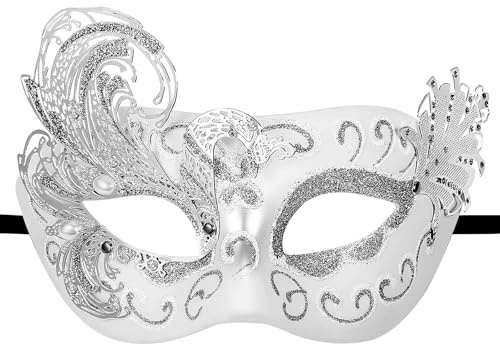 OIDEA Masque Carnaval Vénitien Plastique: Masques Femme Demi-visage Métal Élégant Classique avec Strass et Perles pour Déguisement Bal de Maquillage Mascarade Halloween- Cadeau Femme