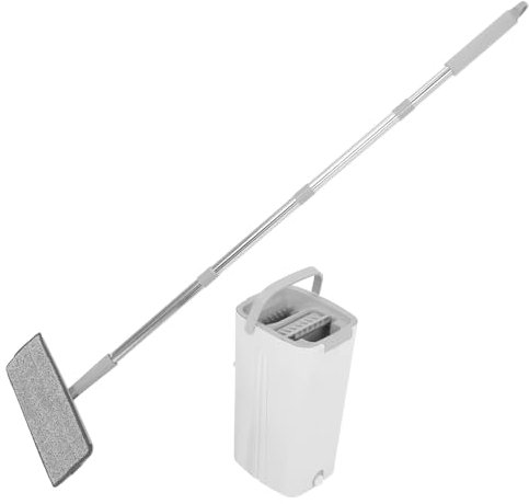 FOMIYES Trapeador Plano con Balde Blanco Sistema de Limpieza Húmeda y Seca Mopa con Almohadillas Lavables para Pisos y Ventanas para Limpieza del Hogar