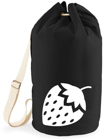 Huuraa Seesack Erdbeere Strawberry 20 Liter Black Baumwolle Rucksack Geschenkidee