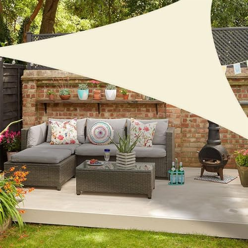 Highdi Voile d'ombrage Triangulaire Imperméable, Tissu Oxford 420D Toile Ombrage Exterieur Protection UV Voile d'Ombrage Auvent de Terrasse pour Extérieur Jardin Pergola (Beige,4x4x4m)