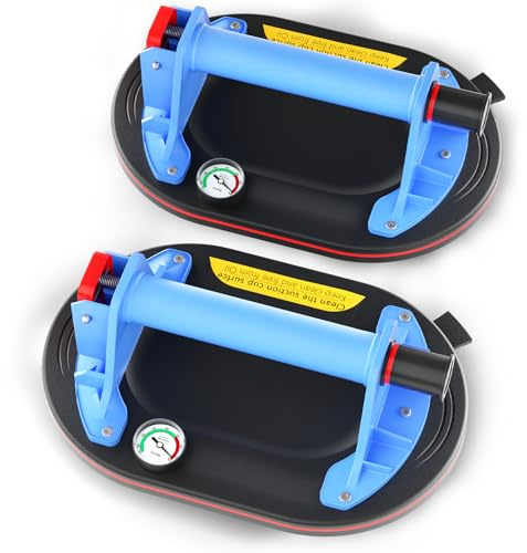 2 Pack 9.5'' Glass Suckers Lifters, Glass Suckers Lifters 260KG/570lbs, Heavy Duty Glass Suction Cups, Powerful Industrial Vacuum Tile Suction Lifter for Granite/Tile/Window