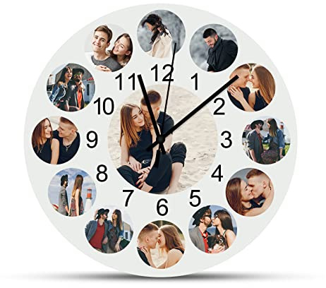 Orologio da parete con foto personalizzato, orologio rotondo silenzioso personalizzato per cucina, soggiorno, camera da letto, orologi personalizzati per anniversario, matrimonio, San Valentino
