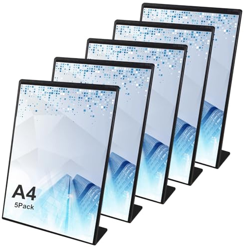 VEGOATY 5 Stück A4 Acryl Tischaufsteller Schräg - Transparente Aufsteller Für Speisekarten, Flyer & Werbung, T-Ständer A4 Aufsteller, L-Ständer Für Büro, Restaurant, Geschäft, Hotel, Theke