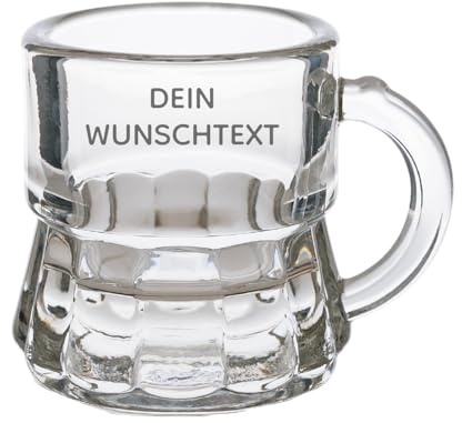 PartyMagix Schnapsglas mit Henkel personalisiert – Shotglas 2cl mit Wunschtext – Pinnchen aus Glas graviert – individuelles Schnaps Glas mit Namen – personalisierte Shotgläser für Party, JGA, Geschenk