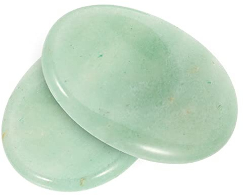 LRXIYODE 2Pcs Natural Green Aventurine Massage Stones Oval Thumb and Finger Pressure Relief Crystal for Relaxation Skin Elasticity Mood Improvement and Puffiness Reduction
