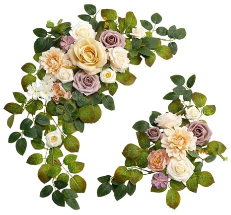 LeeQinersw 2 Pezzi Fiori per Arco Nuziale Decorazioni per Cerimonia Addobbi per Ghirlanda per Sedia Composizioni Finte con Stile Romantico Adatto, Champagne