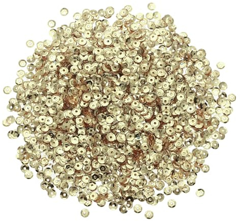QUARKZMAN 3000 pcs De Lentejuelas Sueltas En Forma De Copa, 4mm Lentejuelas Redondas Sueltas Iridiscentes Arcoíris A Granel Con Agujeros - 0.7 oz (20g) Para Costura Bordado Ropa, Oro Claro