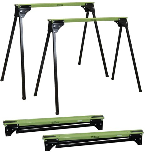 TRUTZHOLM Arbeitsbock 2er-Set, klappbar, 1.000 kg Gesamtlast, Grün-Schwarz | 76 cm hoch, je Bock bis 500 kg, pulverbeschichteter Stahl, Beine einzeln klappbar, 2 Seitenhaken, Klappmaß 86 x 10 x 10 cm