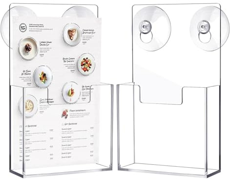 Senermter Soporte para Folletos de Acrílico - 2 Piezas Soporte de Literatura para Pared con Ventosas - Estante Comercial para Panfletos - Para Literatura Folleto Panfleto Oficina Tienda Comercial