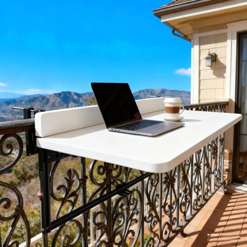 Hängetisch Balkon Outdoor-Tisch Balkontisch zum Einhängen 5 Höhenverstellbar Outdoor-Tisch Balkontisch zum Einhängen aus metall Einfache Installation für Terrassen Kleine Räume(White,120x40cm)