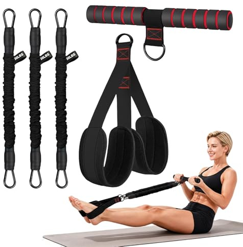 Flintronic Fascia di Resistenza a Pedale, Allenatore Addominale, Sit-Up, 3 Tubi Bande di Resistenza, Corda Elastica di Trazione Multifunzione, per Vita/Bracci/Gambe/Allenamento/Dimagrante
