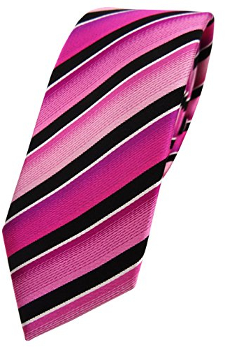 TigerTie schmale Designer Seidenkrawatte in magenta rosa pink schwarz silber gestreift - Krawatte 100% Seide