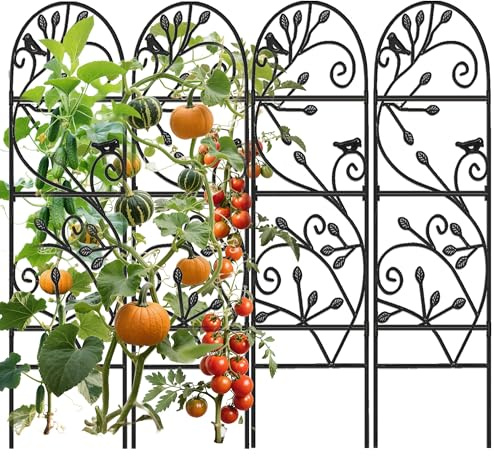 Amagabeli 4 Pack Garden Trellis for Climbing Plants Outdoor 46 x 15 Rose Wrought Iron Trellis for Vine Vegetable Flower Ivy Cucumber Decorative Trellis Black