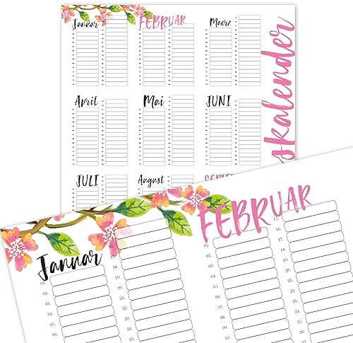 Timr Geburtstagskalender XL DIN A2 Motiv rosa Blumen - dv537 | 420 x 594, Wandkalender Jahresunabhängig, immerwährend, Hochformat, ohne Datum, Geburtstage, Jahrestage, Familie, Büro