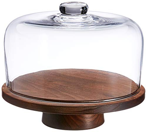 LSA International LSA City Dome & Walnut Stand Ø26cm/H22cm Clear| 1 Unit | Hand Planed Wood | CJ08