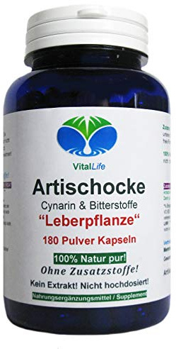 Artischocke für Leber & Galle 180 Kräuter Pulver Kapseln Cynarin & Bitterstoffe NATUR pur KEIN Extrakt OHNE Zusatzstoffe. 26394