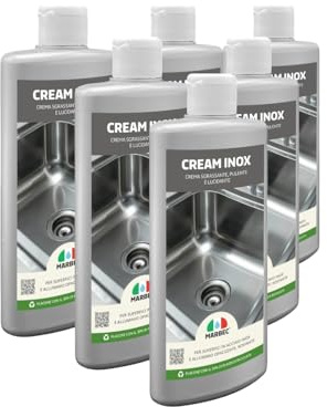 MARBEC CREAM INOX 250GRX6PZ Crema lucidante che pulisce e sgrassa le superfici in acciaio inox, alluminio. Facile e sicuro nell'utilizzo, non lascia aloni.