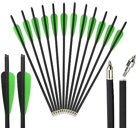 AMEYXGS 12pcs Flechas de Ballesta Pernos de Ballesta Flecha de Carbono 16 17 18 20 22 para la Caza de Ballesta o la Práctica de Tiro con Arco (Green 2, 16)