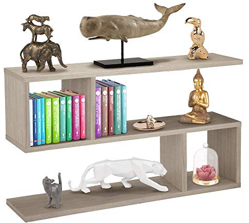 BAKAJI Libreria Bassa Scaffale 5 Ripiani in Legno Melaminico Design Moderno per Soggiorno Salotto Casa o Ufficio Dimensione 80 x 20 x 50,5 cm (Beige)