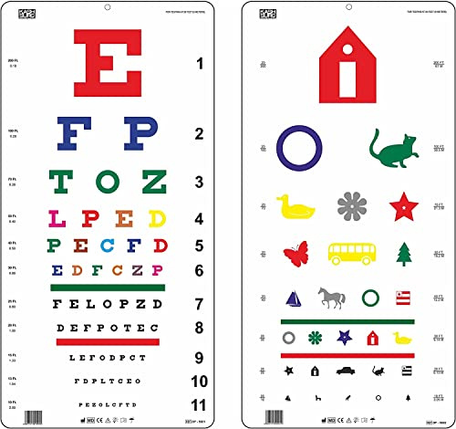 Cosmid Traditional Snellen Color & Kindergarten Color Distance Vision Eye Chart 20 Feet 22 x 11 Inch (2 Count, Pack of 1)