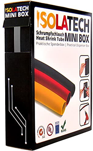 ISOLATECH tubo termorestringente 2:1 Mini Box senza adesivo grigio Ø6,4mm 10 metri per auto cavo elettrico USB accessori resistente ai raggi UV rotolo non etichettato in pratica scatola dispenser