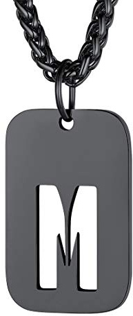Collier Femme Plaque Militaire Armé Personnalisé Médaillon Pendentif Identi Homme Personnalisable Lettre Initial Prénom Gravure Acier Inoxydable M Noir Bijoux Cadeau Noël Fêtes des Mères Pères