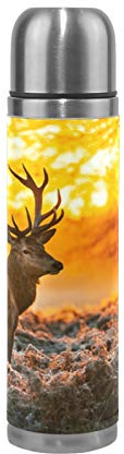Linomo Thermosflasche Tierwelt Tier Hirsch Edelstahl Wasserflasche,Isoliert Auslaufsicher, Doppelwandig Vakuumflasche für Sport Reise Camping Büro 500 ml