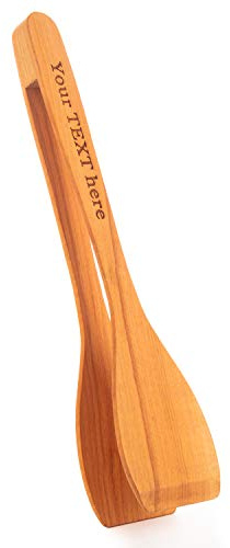 Tuuli Kitchen Pince à barbecue personnalisée en bois de cerisier avec gravure laser personnalisée