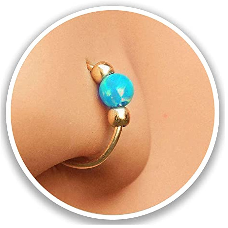 Goldener Nasenring - dünn 20G 7mm Ring 3mm Blau Opal - Gold gefüllt Piercing Schmuck