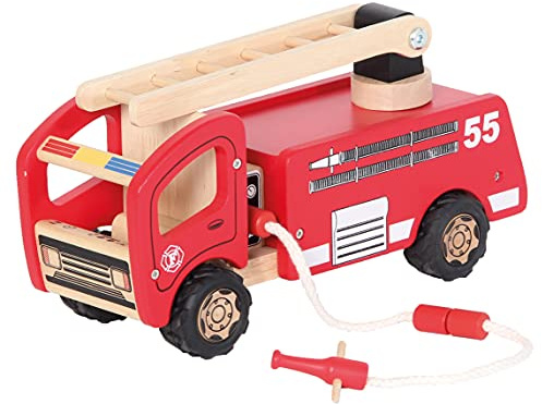 Bartl 112367 Pintoy Feuerwehrauto Mit Leiter und Stauraum aus Massivholz | Qualitatives Spielzeug für Kinder ab 3 Jahren