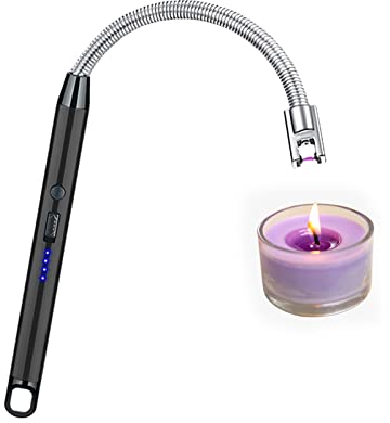 Accendino elettrico per esterni, antivento, ricaricabile, lungo, al plasma, adatto per cucina, candela, fornello a gas e barbecue (nero)