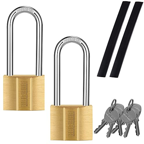 KAWAHA 81/40L-2P Vorhängeschloss mit langem Bügel (gleichschließend, wasserdicht, massives Messingschloss) für Schuppen, Aufbewahrungseinheit, Schule, Fitnessstudio, Hasp, Aufbewahrung – 2x40 mm