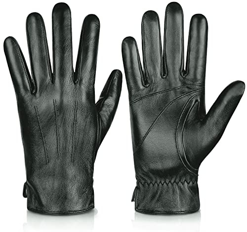 Alepo Echtes Schaffellleder-Handschuhe für Herren, Winter, warm, Touchscreen, SMS, Kaschmir-gefüttert, Fahren, Motorradhandschuhe, Armee, XX-Large