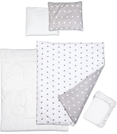 Baby Comfort 5 Piece Toddler Bedding Duvet Pillow with Covers & Jersey Sheet fits 95x65cm Travel Cot 12M+ (Big Stars)