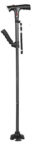 Klappstock mit LED-Licht und Alarm, verstellbare Armlehne Cane und Walking Stick, drehbarer Quad-Basis für Arthritis-Behinderte und ältere Menschen.