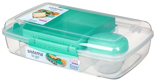 Sistema To Go 1.76L (3-Pack) Bento Box Food Storage Containers, School Lunch Boxes with Removable Dividers & Snack Pot, Freezer, Microwave, & Dishwasher-Safe, Assorted Colors, BPA-Free
