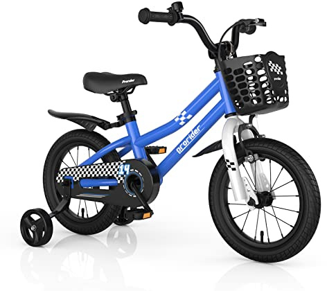BABY JOY Kids Bike, 14 Inch Children Bikes for Boys Girls Age 3-5 Years w/Training Wheels, Handbrake, Coaster Brake & Removable Basket, Kids Bicycle of Multiple Colors