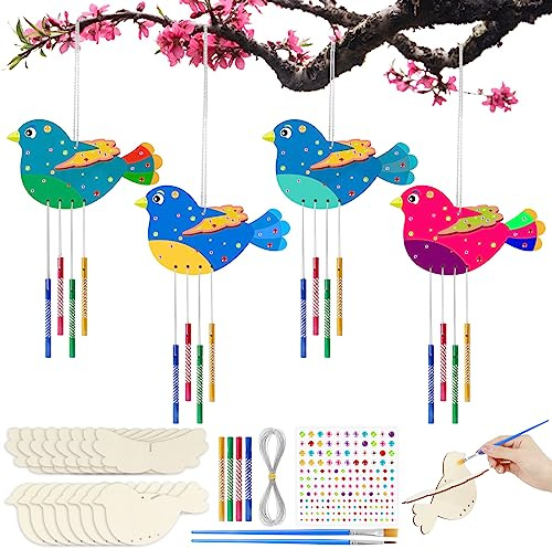 Bomtop 8 Kits 3D Bricolage Oiseaux Carillon à Vent Artisanat, DIY Loisirs Créatifs pour Enfants Activité Manuelle, pour Garçons Filles Cadeau Anniversaire Jouet Fête